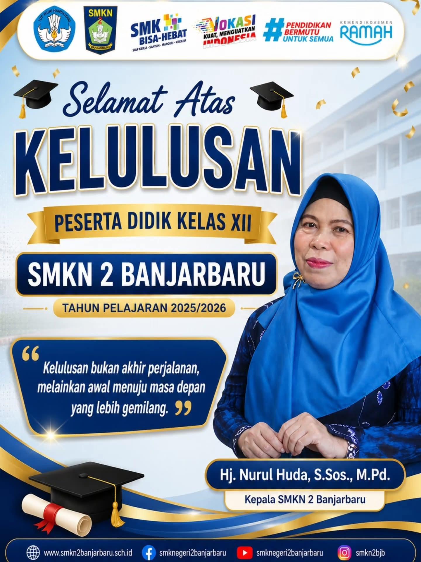 🎓 SELAMAT ATAS KELULUSAN 🎓 Peserta Didik Kelas XII SMKN 2 Banjarbaru Tahun Pelajaran 2025/2026