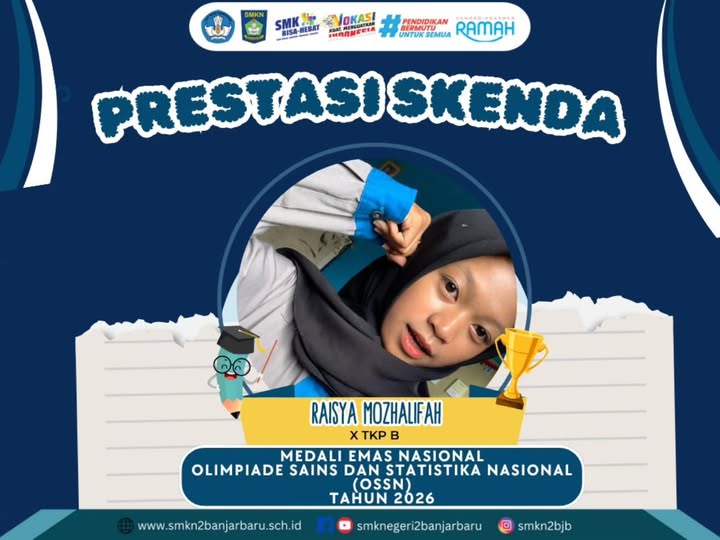 Selamat buat Raisya Mozhalifah dari kelas X TKP B yang sukses memborong Medali Emas Nasional di Olimpiade Sains dan Statistika Nasional (OSSN) 2026!