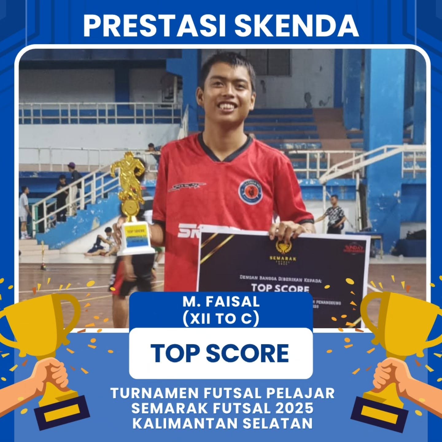 Tim Futsal kebanggaan kita kembali menorehkan prestasi gemilang di Turnamen Futsal Pelajar Semarak Futsal 2025 Kalimantan Selatan! Selamat!!! 🤩🤩🤩 🥇 Ju