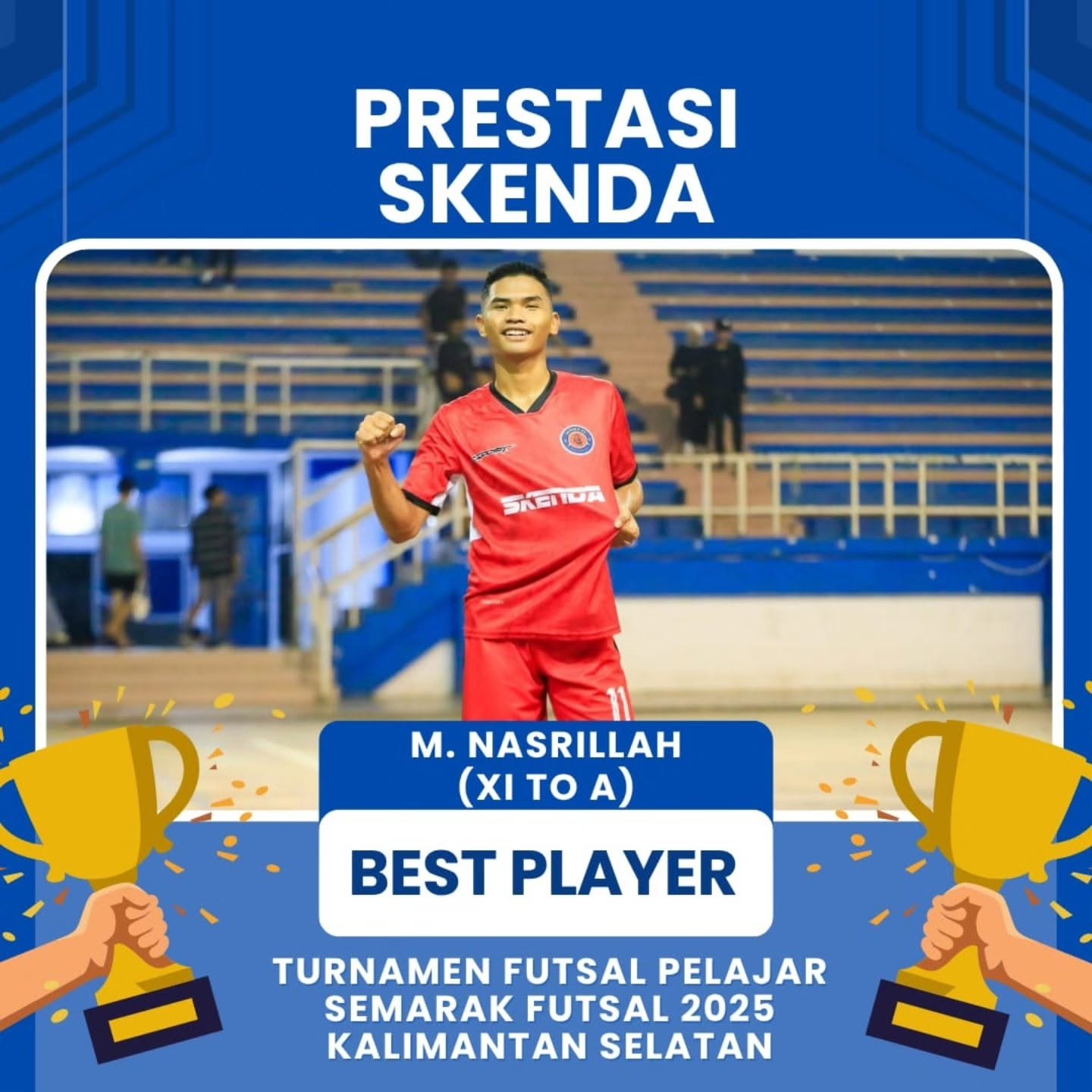 Tim Futsal kebanggaan kita kembali menorehkan prestasi gemilang di Turnamen Futsal Pelajar Semarak Futsal 2025 Kalimantan Selatan! Selamat!!! 🤩🤩🤩 🥇 Ju